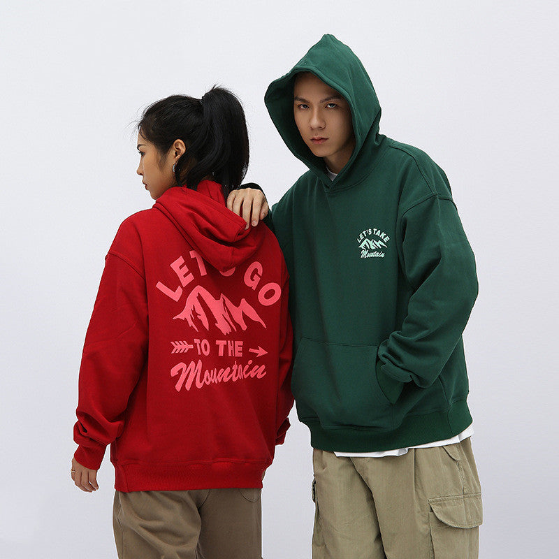 Cozy Thickened Fleece Loose Printed Hoodie