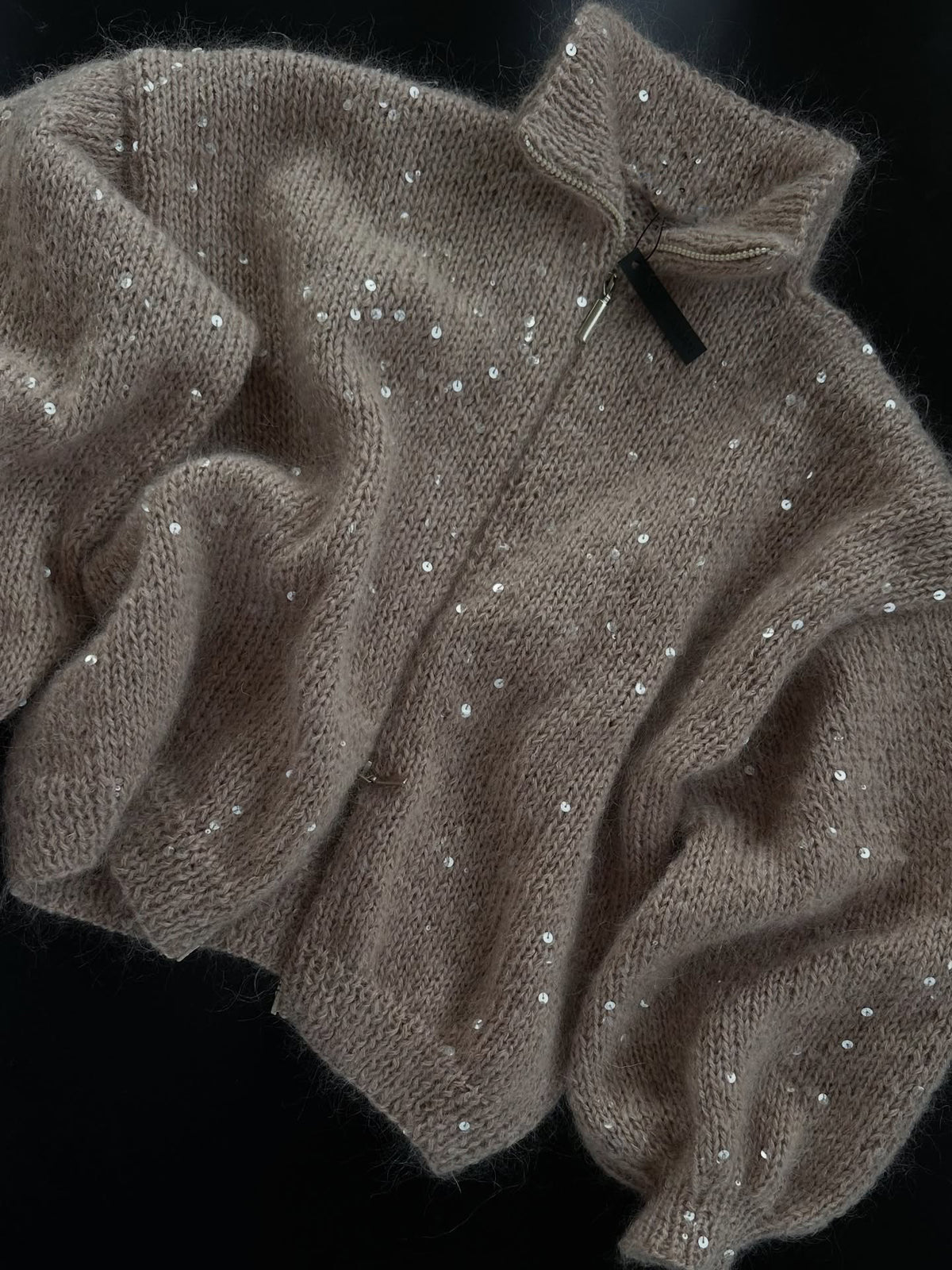 Womens Solid-color Sequined Fashionable Cardigan Knitted Sweater