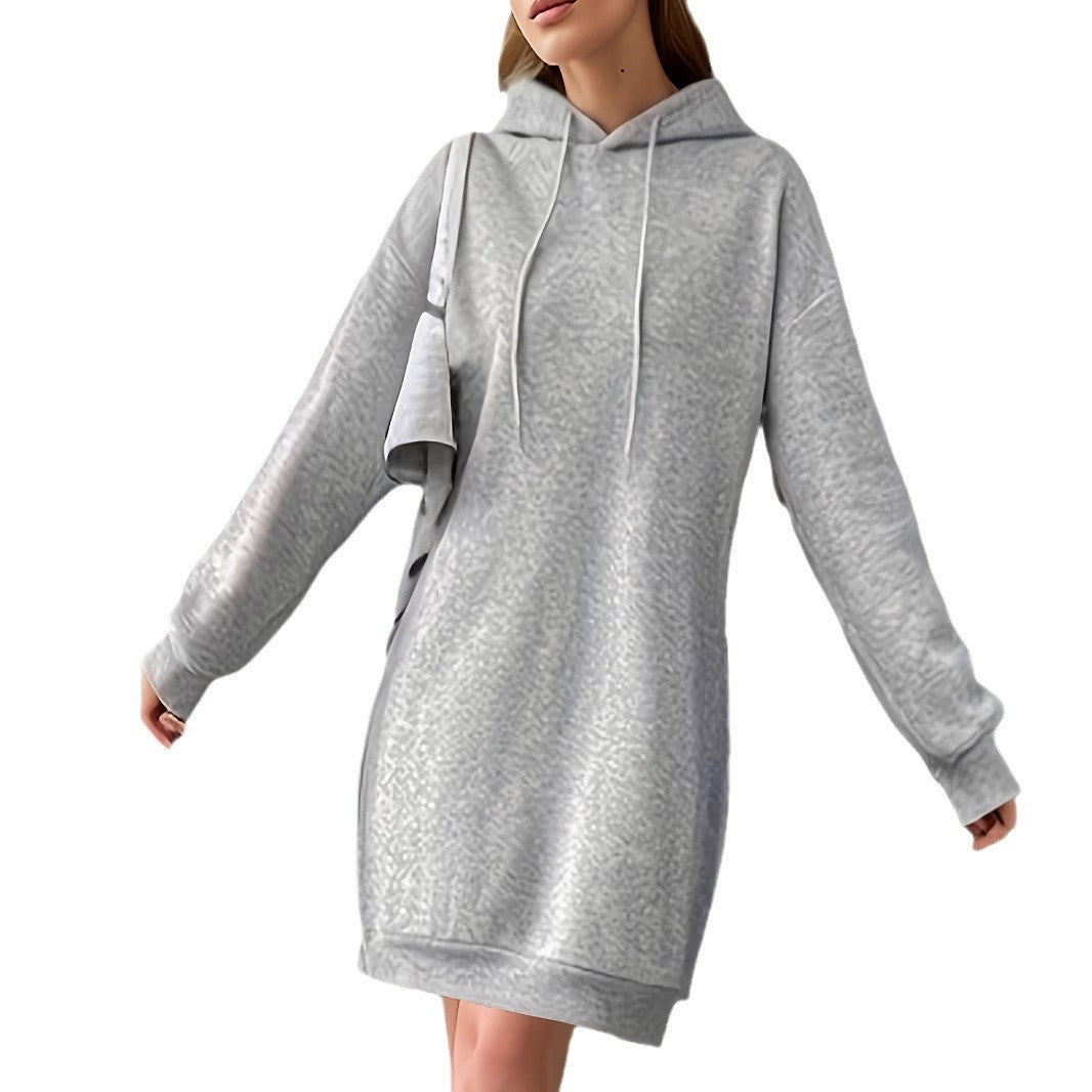 Women's Cozy Fleece-Lined Casual Hooded Sweatshirt Dress