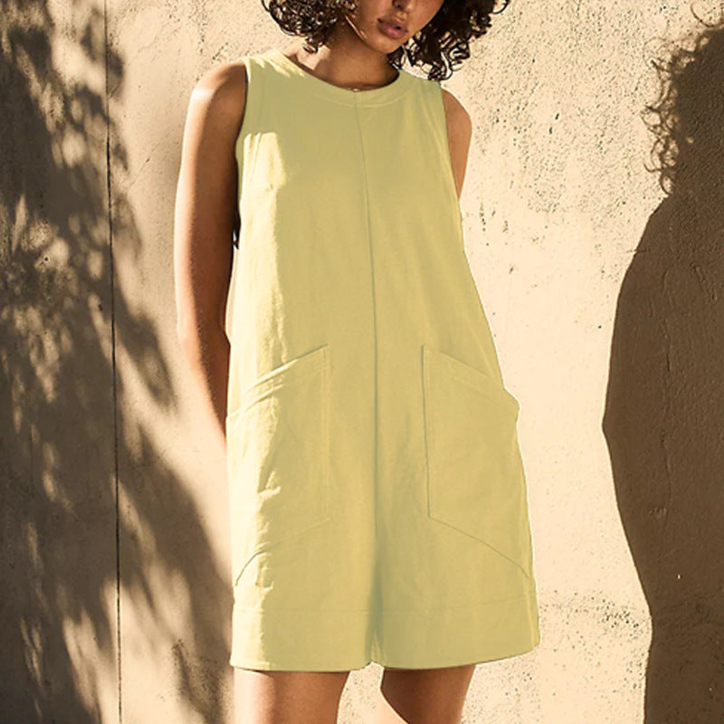Women's Casual Cotton Linen Vest Romper Shorts