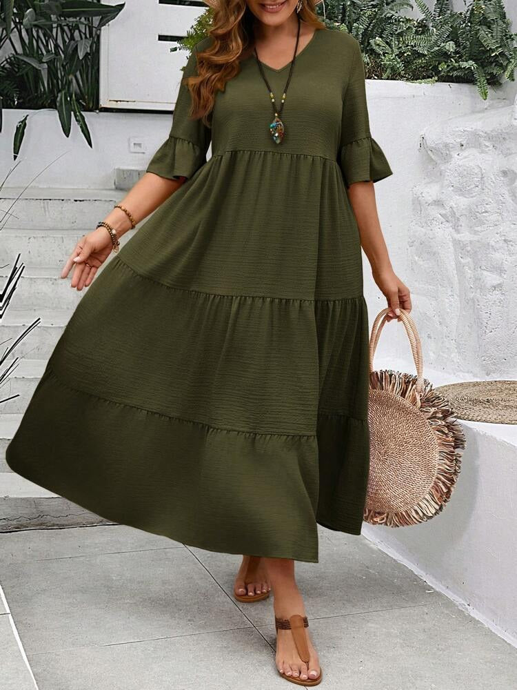 New Arrival Women's V-neck Maxi Swing Dress, Multi Colors & Plus Sizes Available