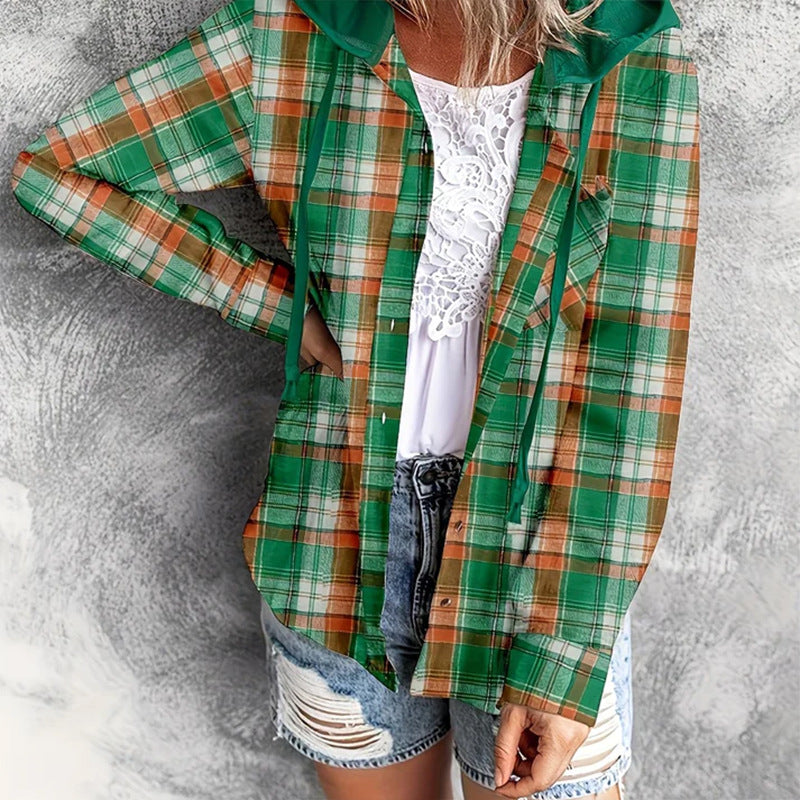 Women's Casual Hooded Distressed Button-Up Overshirt