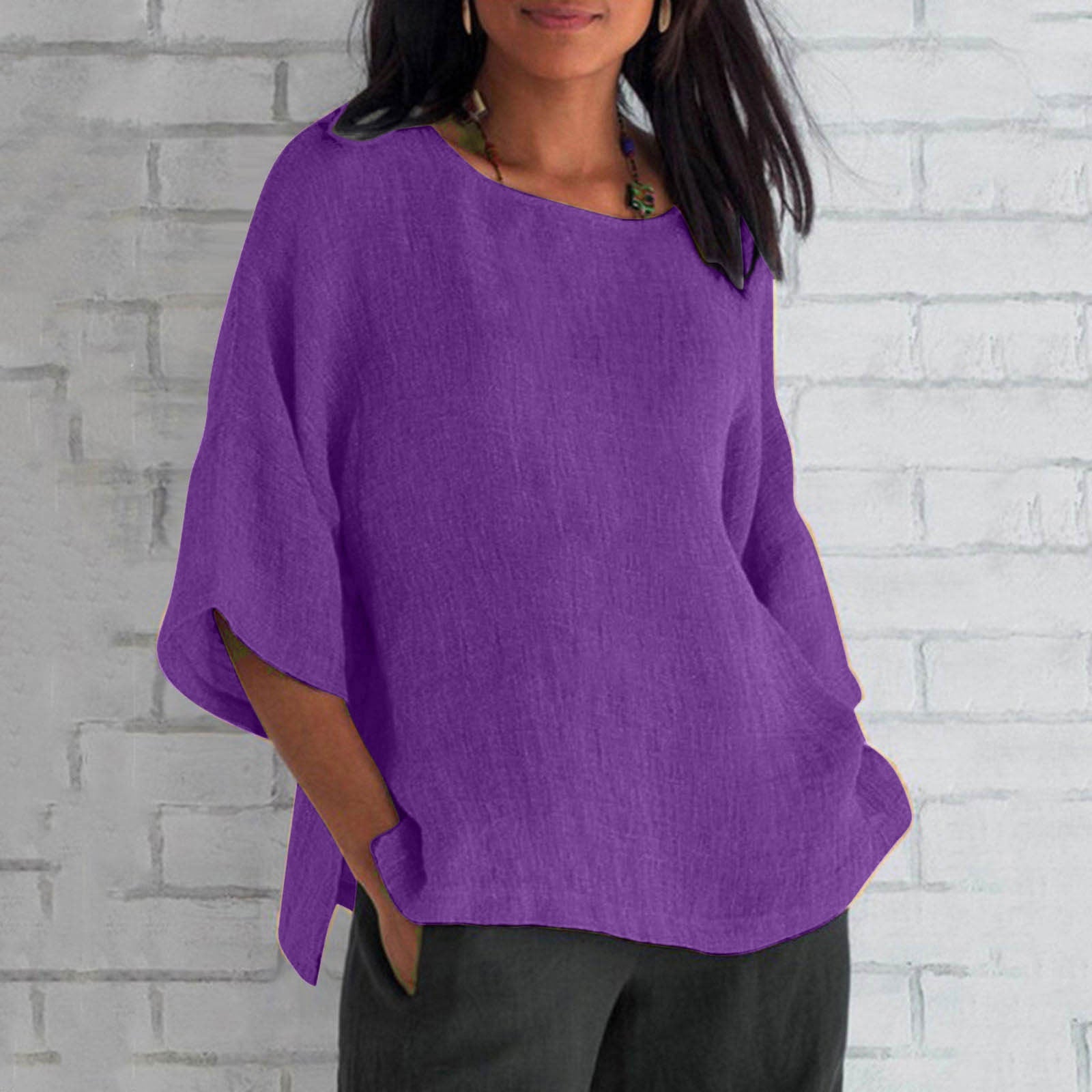 Women's Cotton Linen 3/4 Sleeve Casual Top