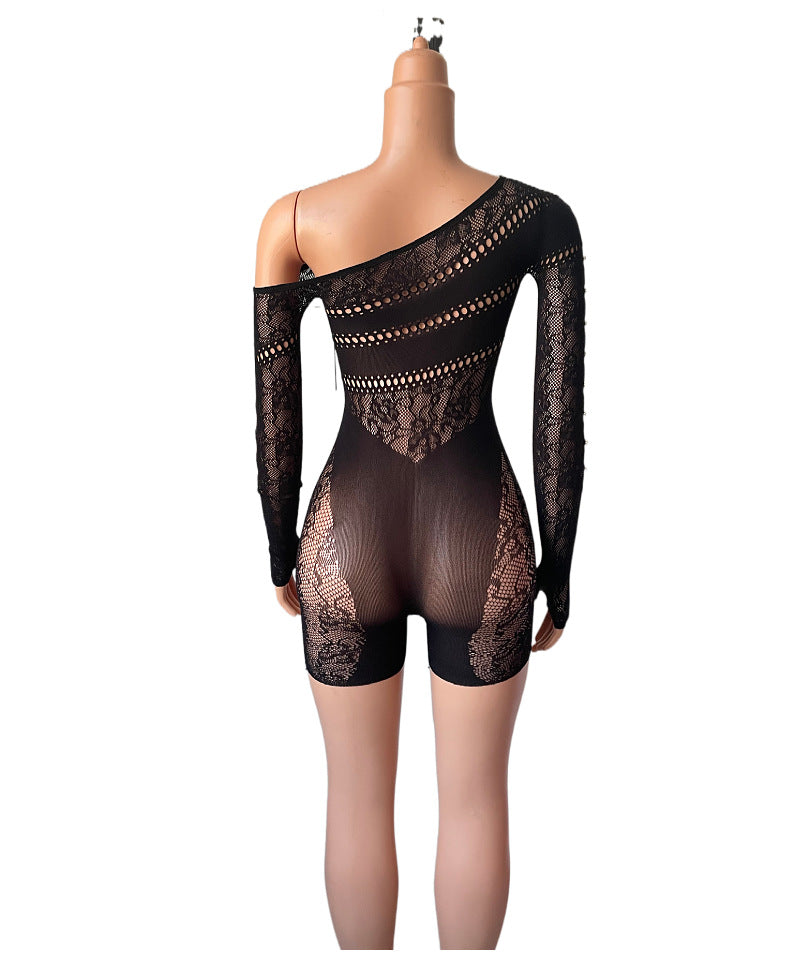 Seductive One-Shoulder Long Sleeve Nightdress