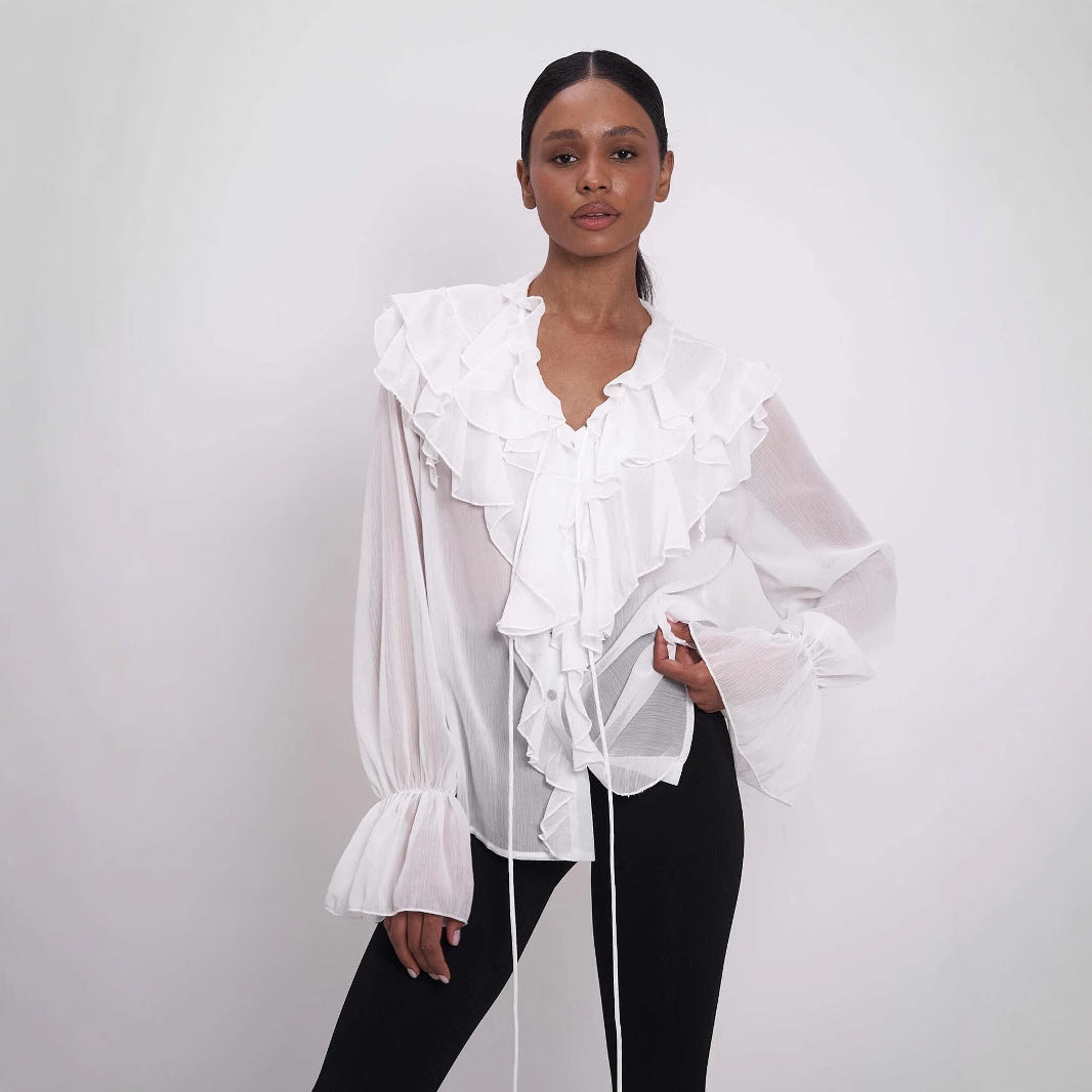 Women's Design Lace-up Puff Sleeve Shirt