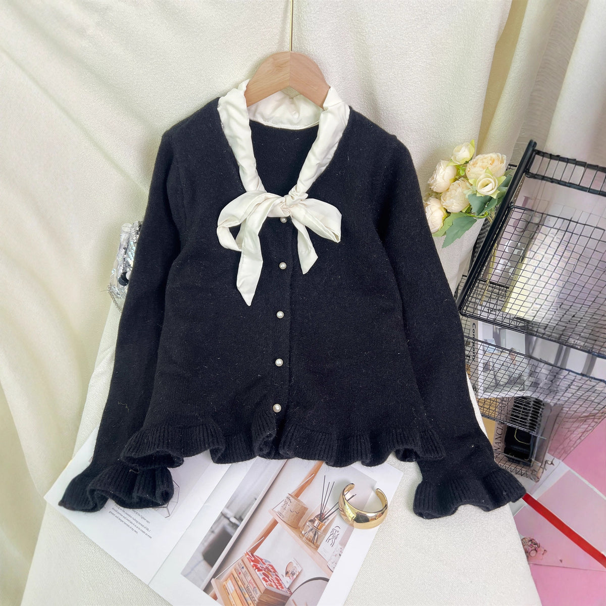 Women's Knit Cardigan Bow Tie Sweater
