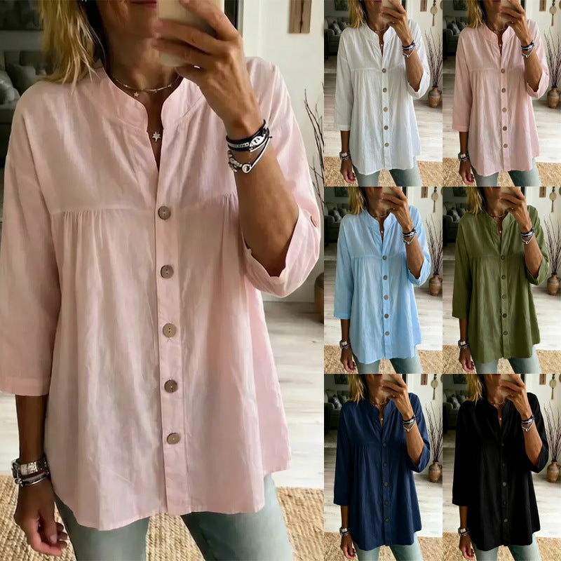 Vintage-Inspired Long-Sleeve Top – Cozy Cotton Blend, Patchwork Detail