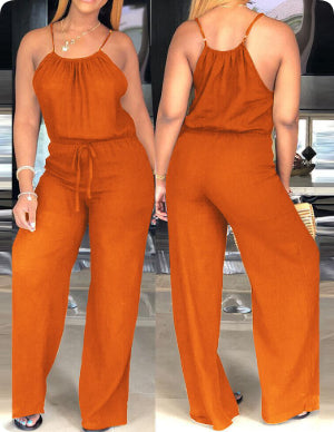 Casual Cotton Linen Drawstring Jumpsuit
