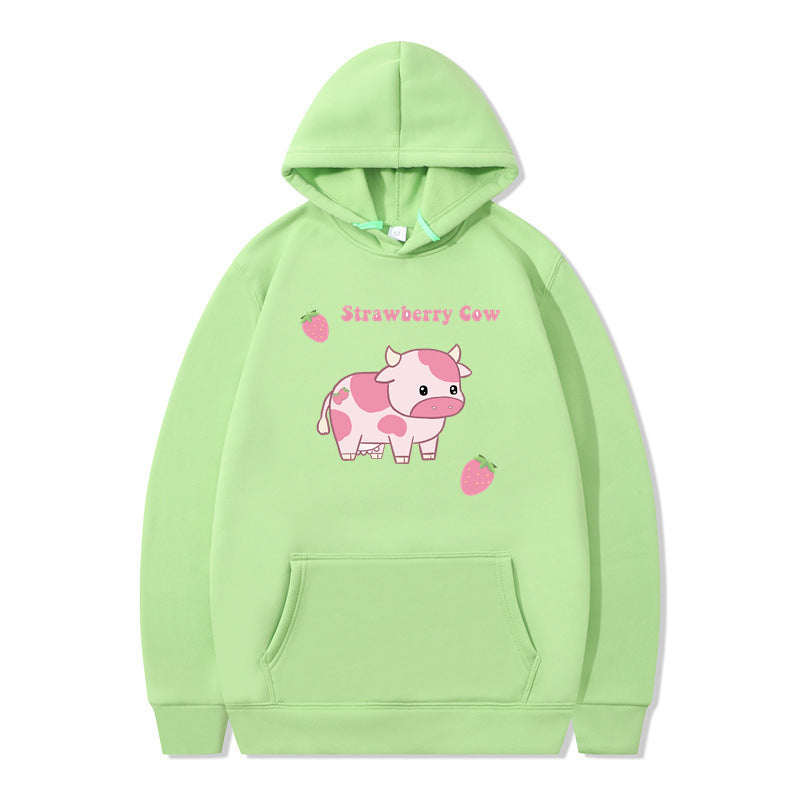 Cozy Strawberry Milk Print Oversized Hoodie