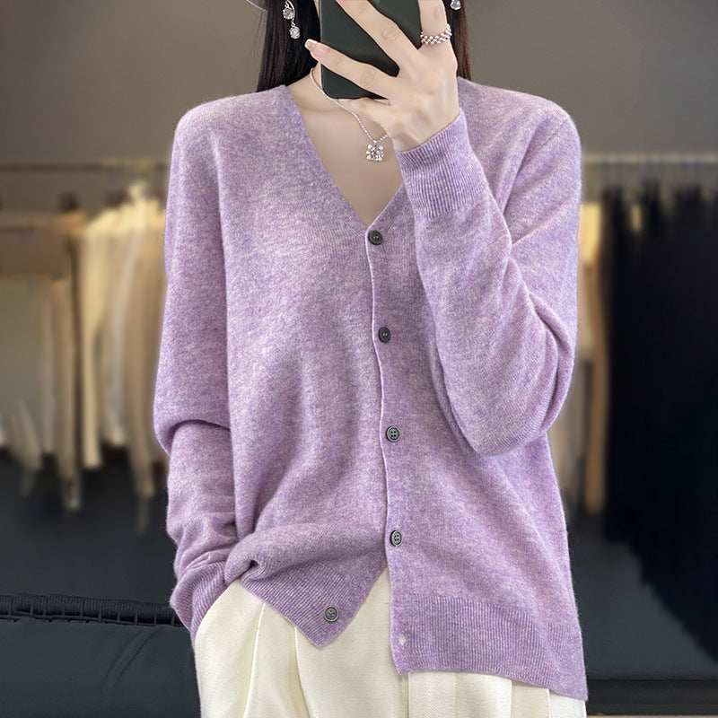 Womens Wool Cardigan Long-sleeve V-neck Sweater Coat