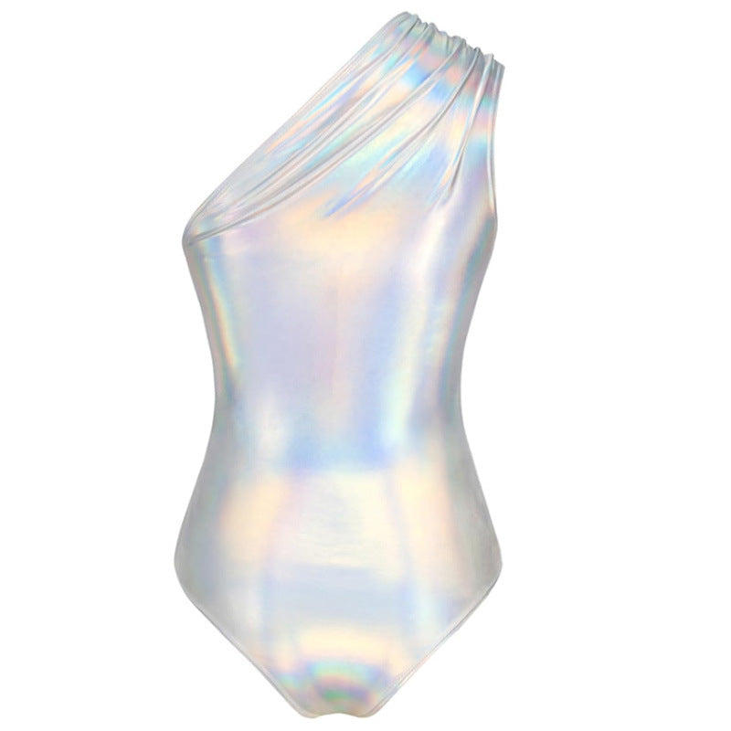 Metallic Glossy One-Shoulder Sexy Party Jumpsuit