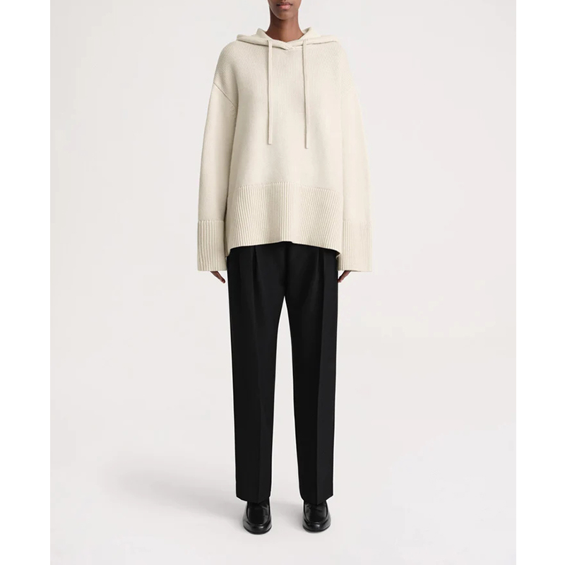 Hooded Knit Sweater for Women Loose-fitting Laid-back Style