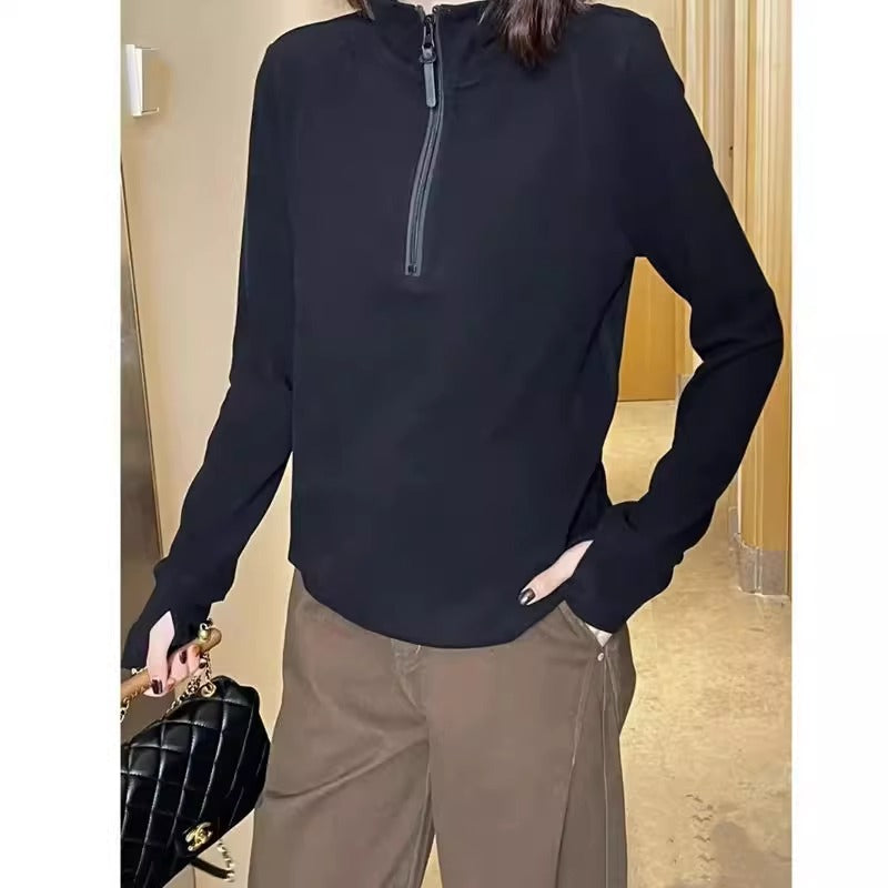 Women's Half-Zip Fleece Pullover Stand Collar Sweatshirt