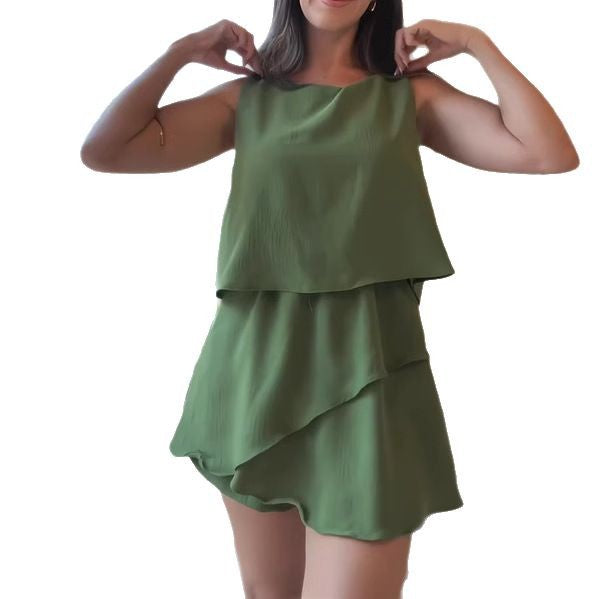 Elegance Sleeveless Round Neck Ruffle Romper