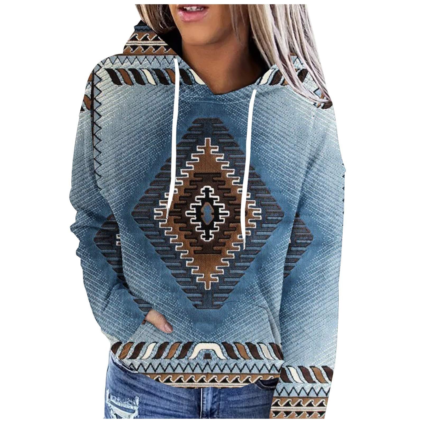 Women's 3D Retro Multicolor Hooded Sweatshirt with Pockets