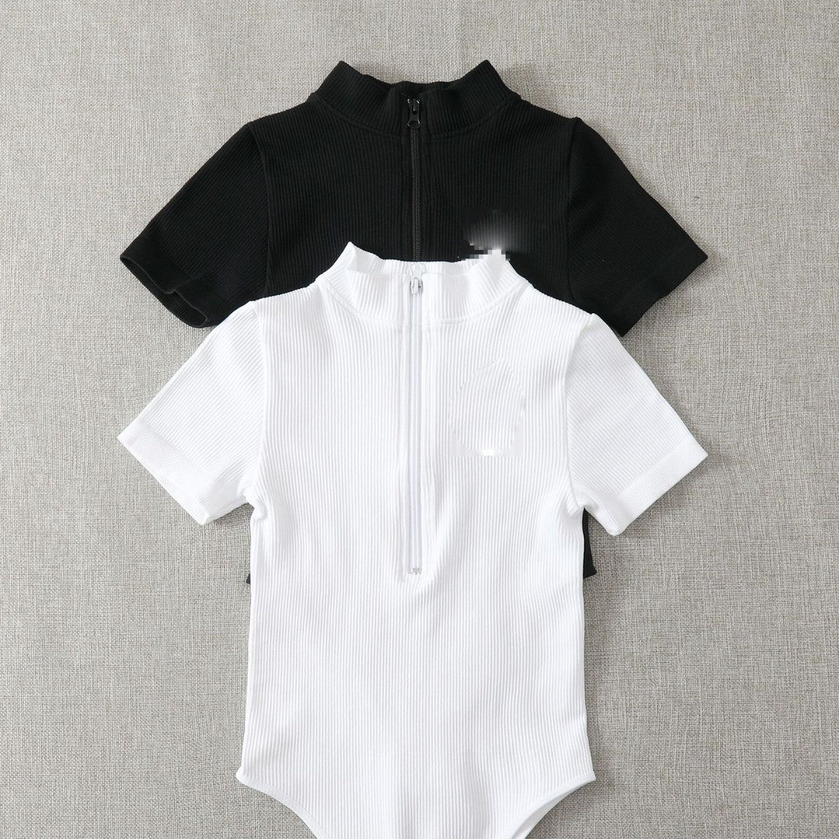 Ribbed Zip-Up Turtleneck Short Sleeve Bodysuit
