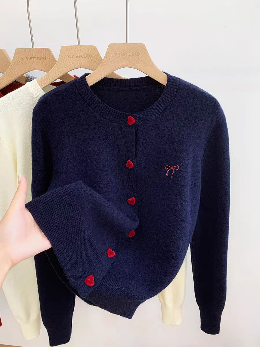 Embroidered Bow-knot Long-sleeve Knitted Cardigan for Women