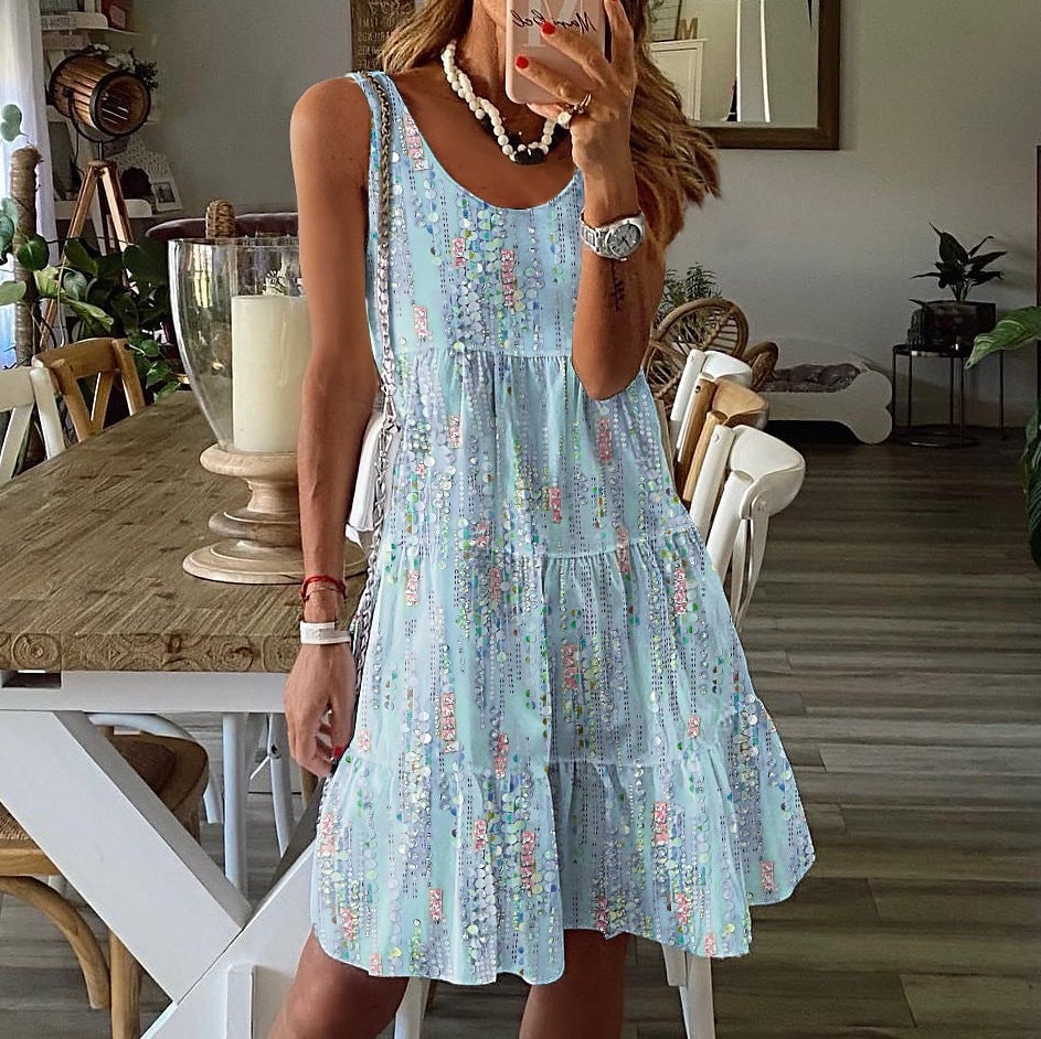 Floral Print Sleeveless Casual Summer Midi Dress