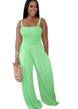 Casual Solid Color Strap Tube Top Wide Leg Jumpsuit
