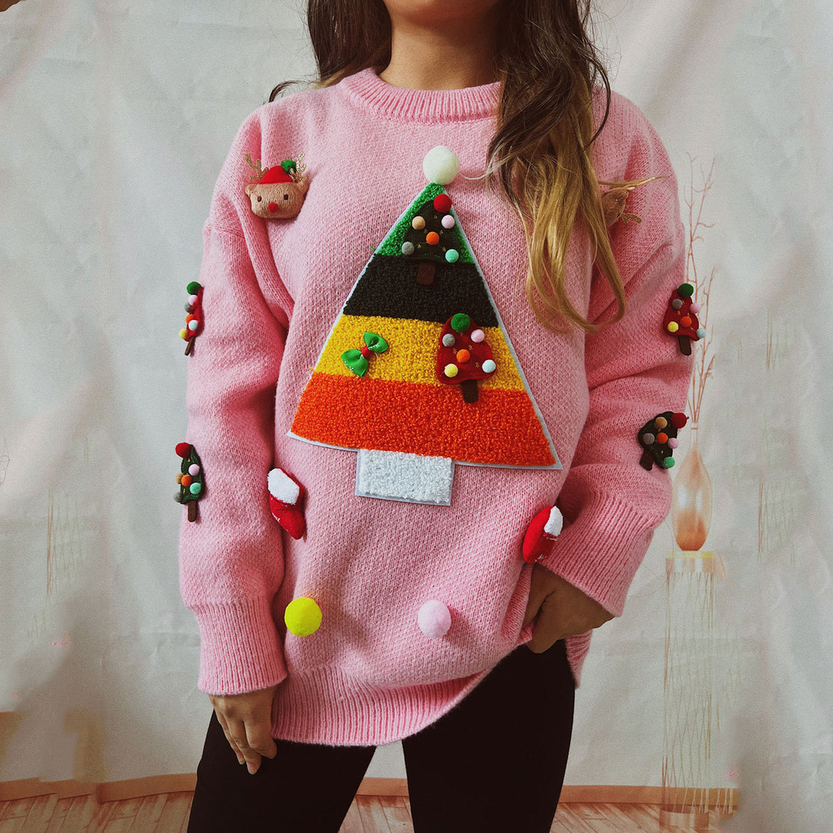 Autumn and Winter Long Sleeve Idle Style Round Neck Pullover Sweater