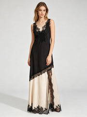 Two-tone Satin Lace Slip Maxi Dress