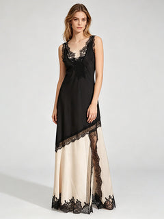 Two-tone Satin Lace Slip Maxi Dress