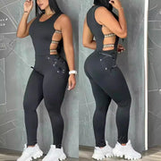 Women's One-piece Hollow Out Slim-fit Lace Up Punk Jumpsuit