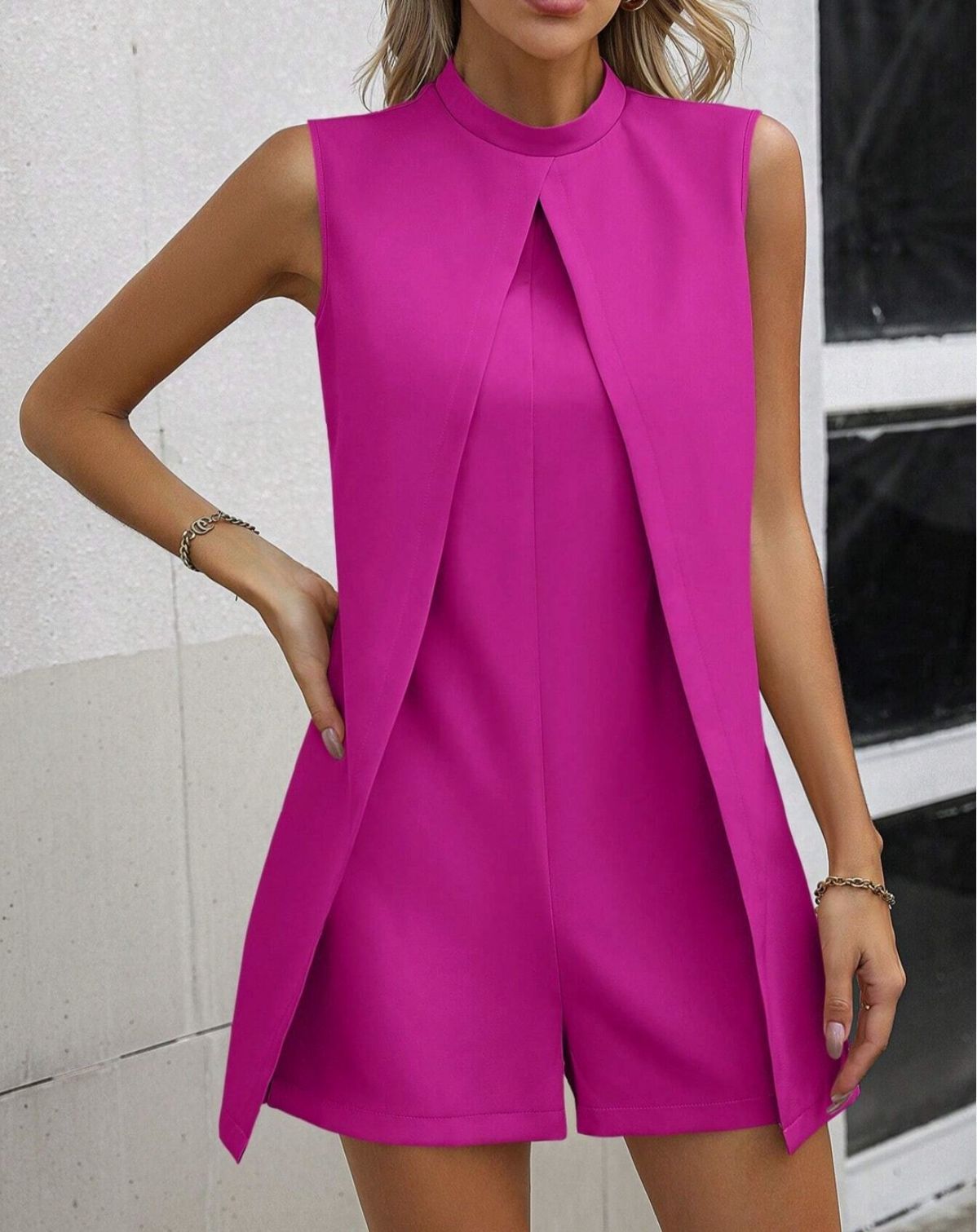 Plus Size Sleeveless Stand Collar One-Piece Romper