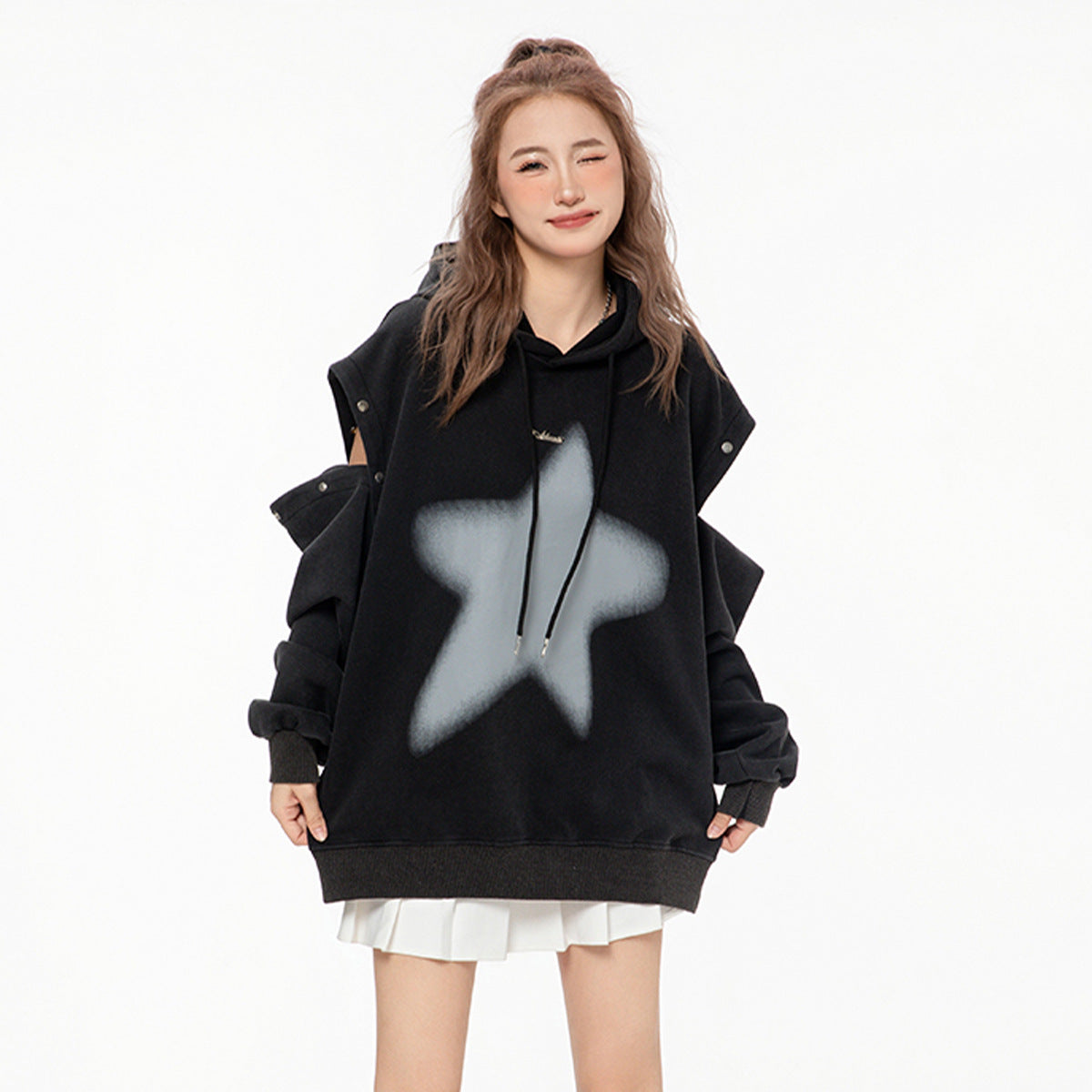 Distressed Graphic Couple's Loose Fit Autumn Sweater