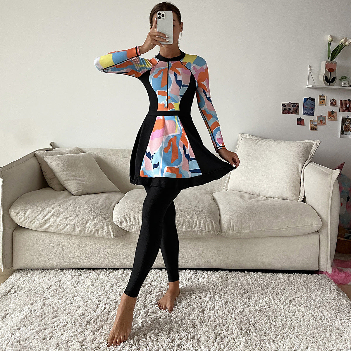 Modest 3-Piece Printed Full Coverage Swimsuit