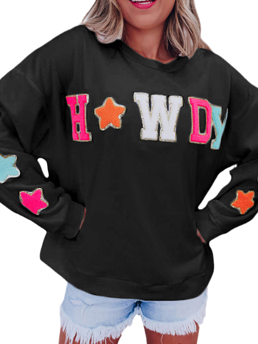 Chic Sequin Letter Round Neck Long Sleeve Sweater