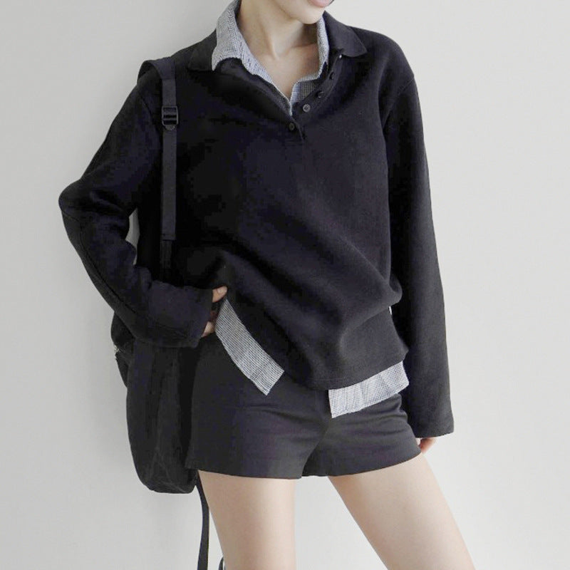 Chic Contrast Stitching False Two-Piece Sweater