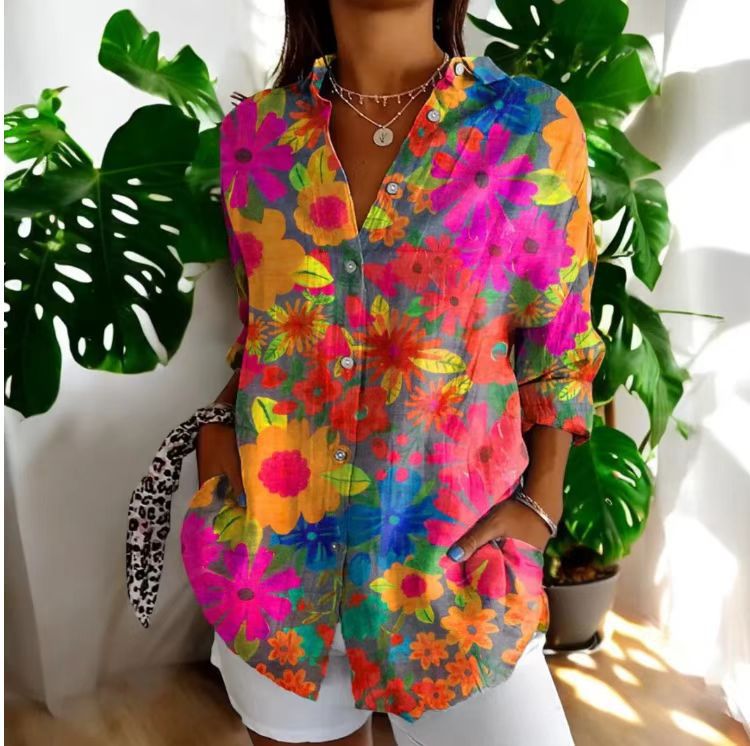 Women's Vintage Floral Print Cardigan Blouse