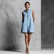 Women's Casual Lapel-Neck Sleeveless Short Jumpsuit