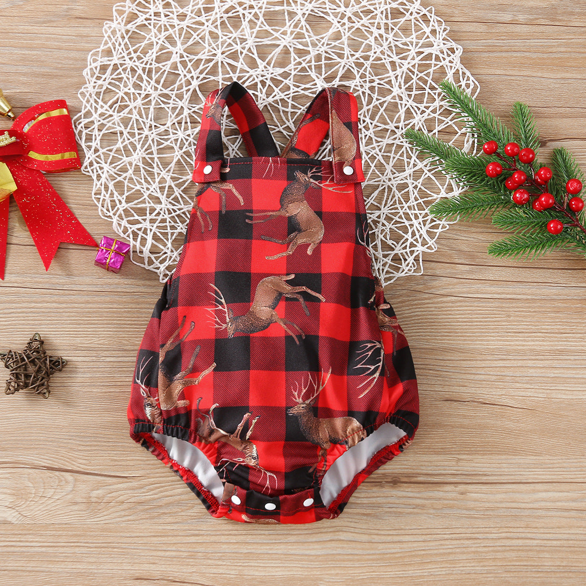 Elk Printing Strap Sleeveless Romper One-piece Romper