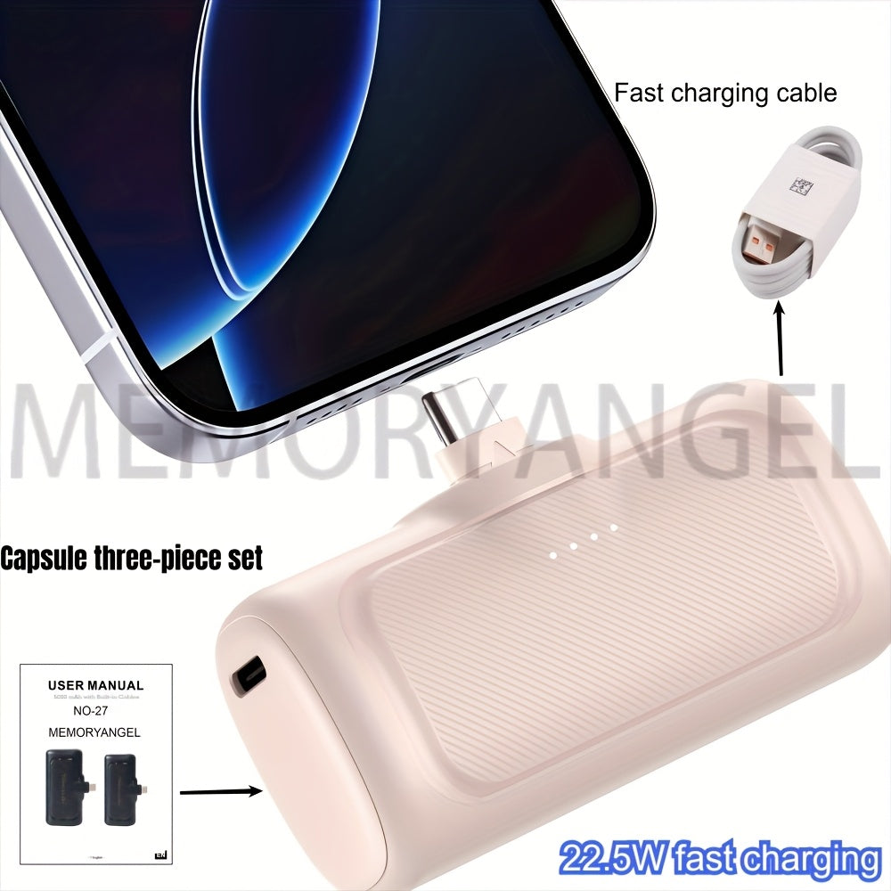 22.5W Fast Charging, 5000/10000mAh Mini Portable Charger, 5000mAh Optional 1/2/4pcs USB-C Power Bank With Charging Station Specification, Universal Compatibility, Dual Power Mode, Rechargeable...
