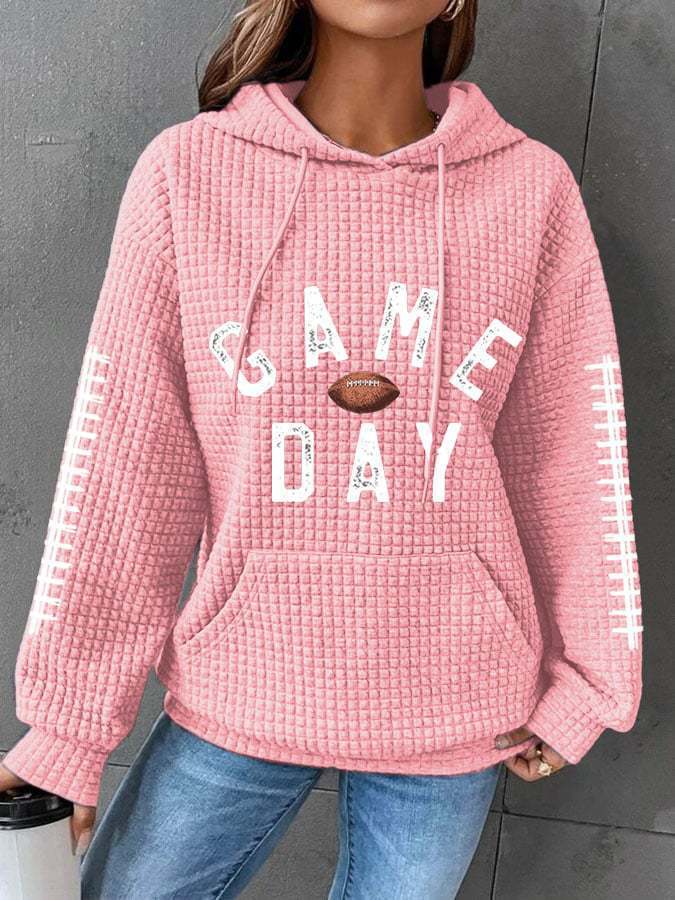 Women's Rugby Print Waffle Hooded Sweatshirt