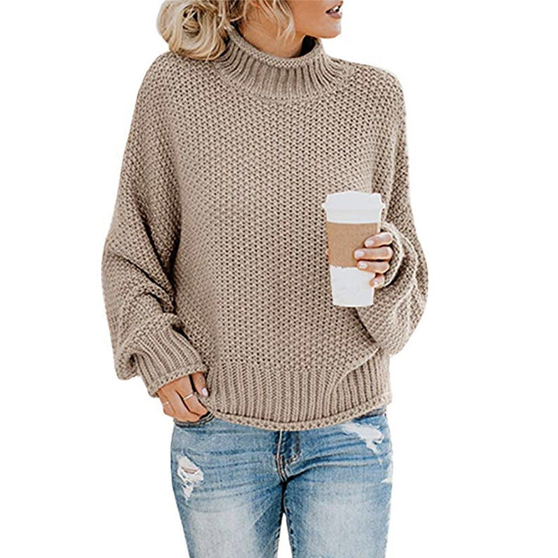 Elegant Knit Sweater with Chunky Yarn and a Turtleneck