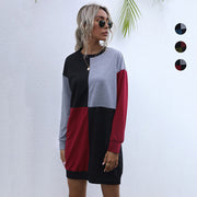 Color Block Long Sleeve Round Neck Pullover Dress