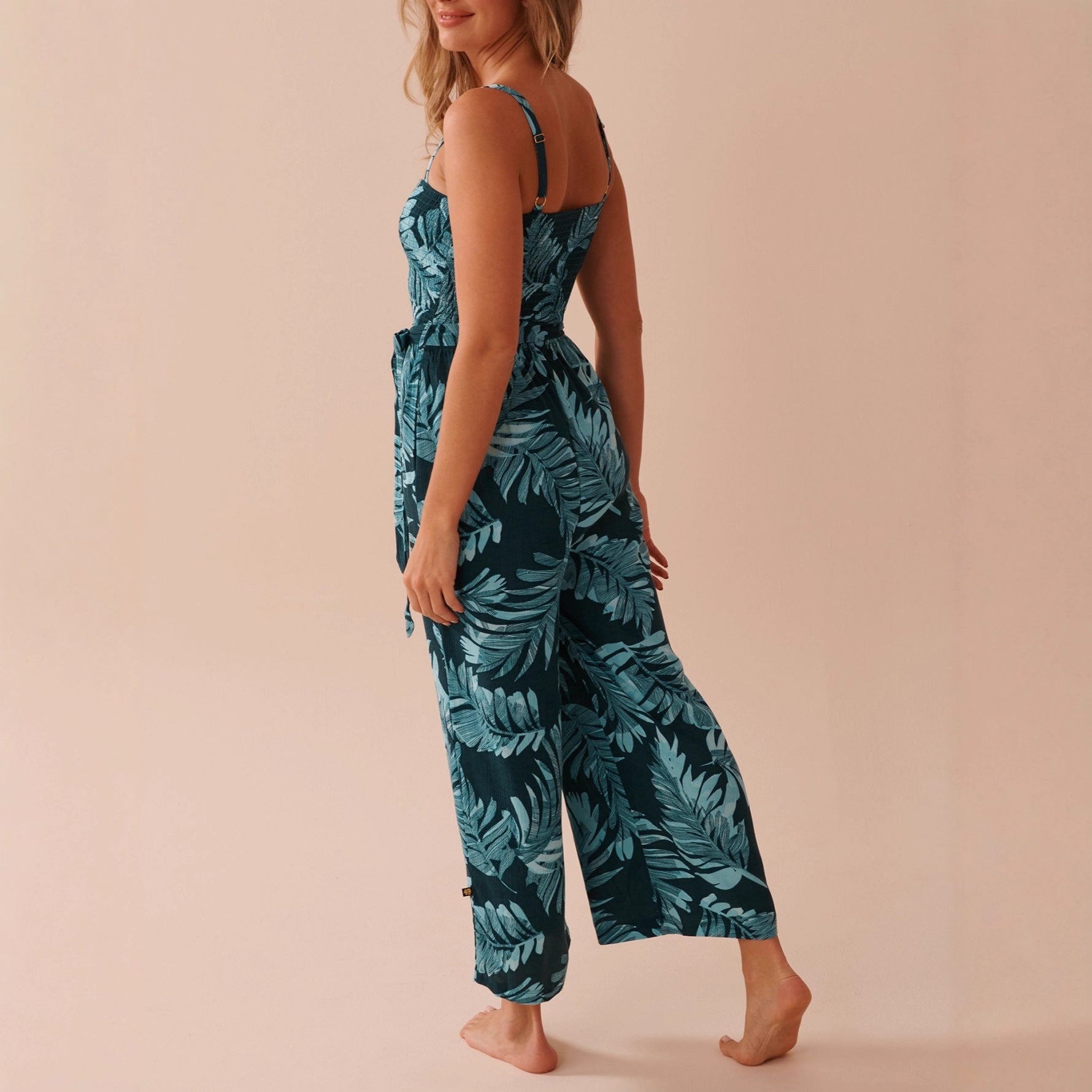 Printed Suspender Straight-Leg Jumpsuit