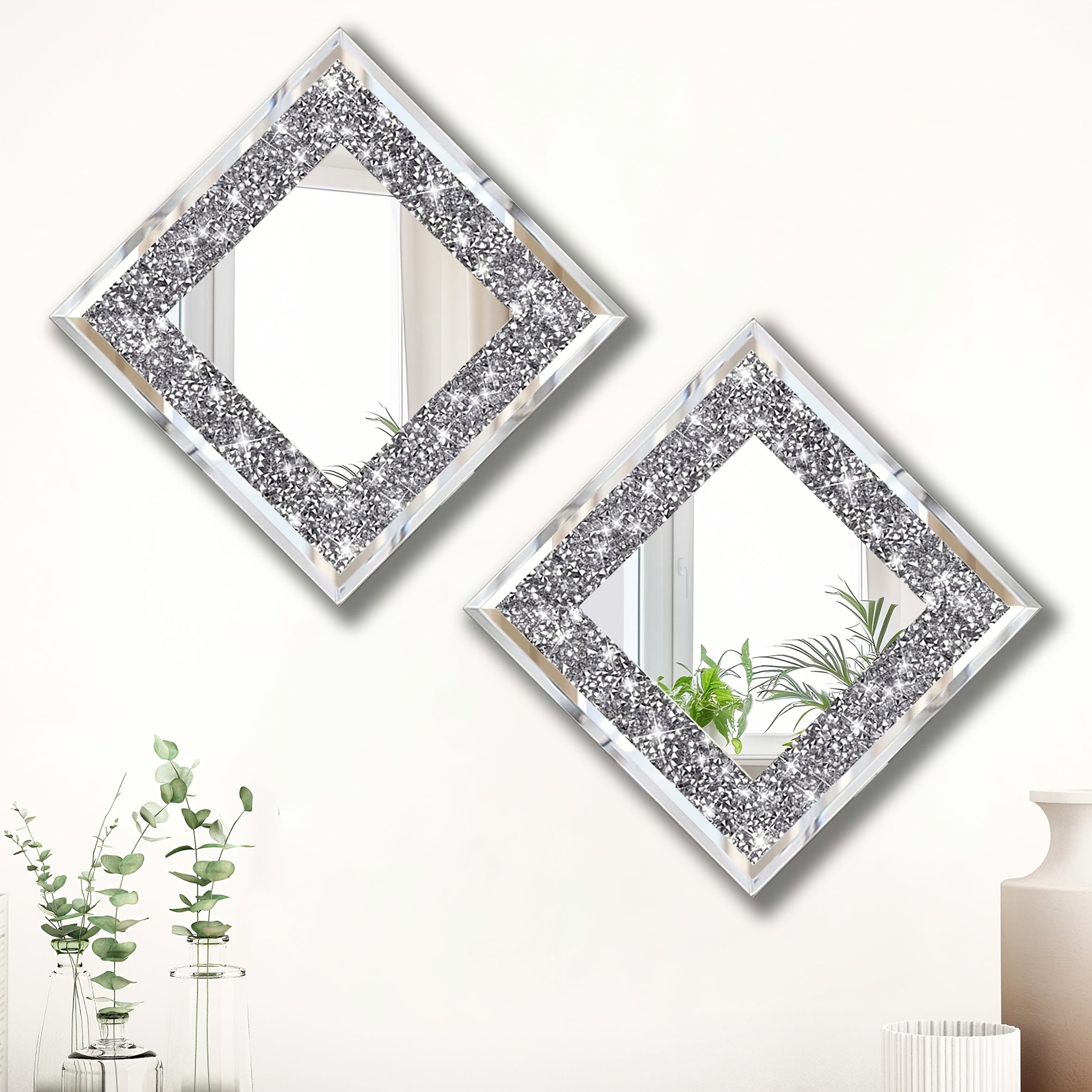 Set of 2 rhombus-shaped light luxury mirrors for wall decoration