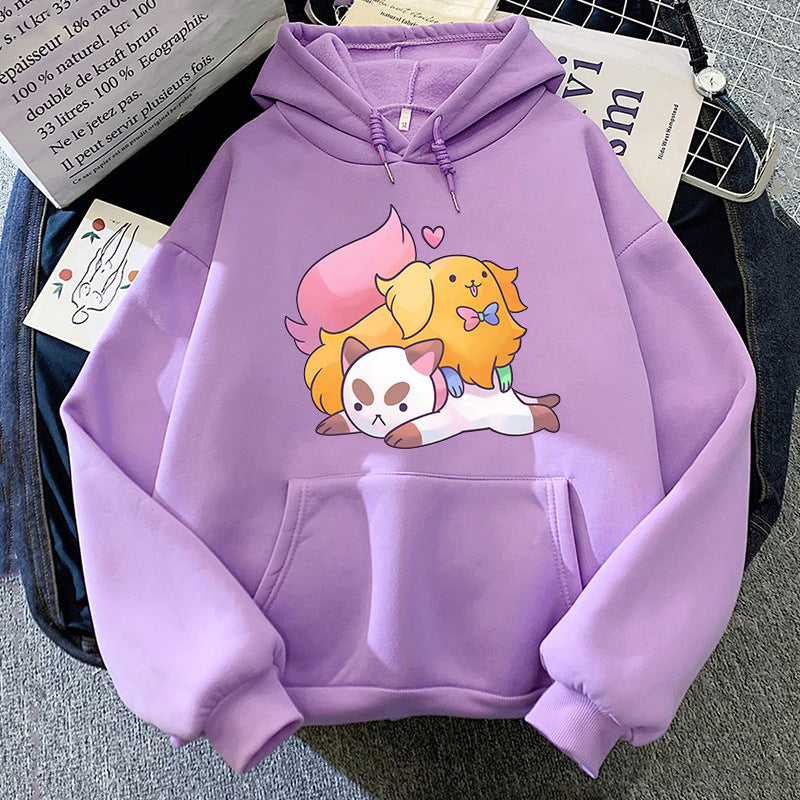 Cute Cartoon Cat & Puppy Graphic Pullover Sweater