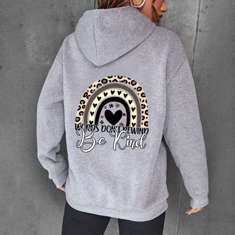 Be Kind Letter Print Fleece Hooded Sweatshirt