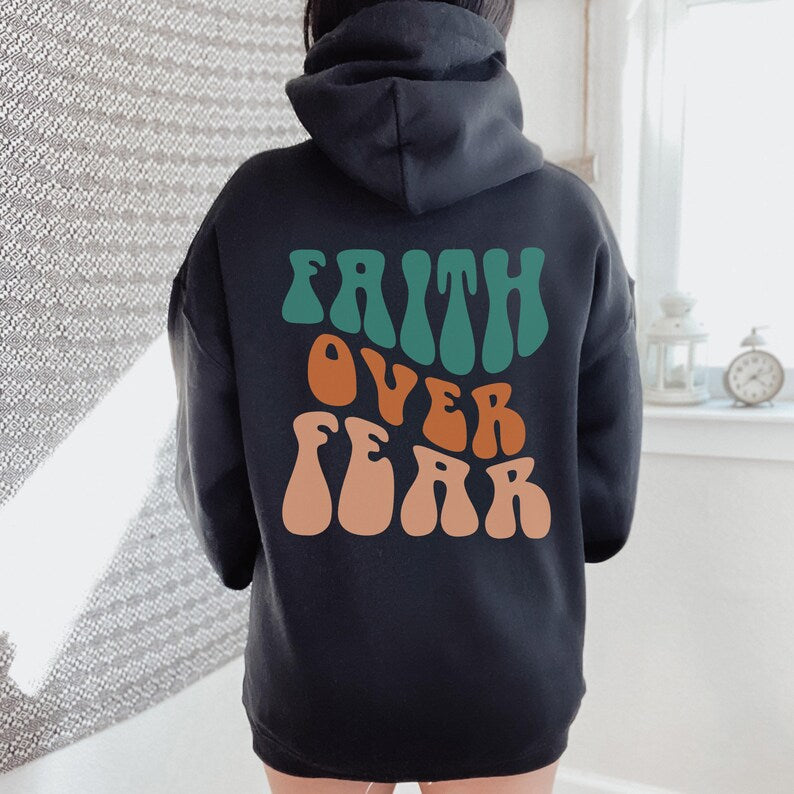Faith Over Fear Women's Letter Print Kangaroo Pocket Hoodie