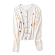 New Round Neck Handmade Embroidery Pure Cashmere Sweater Female