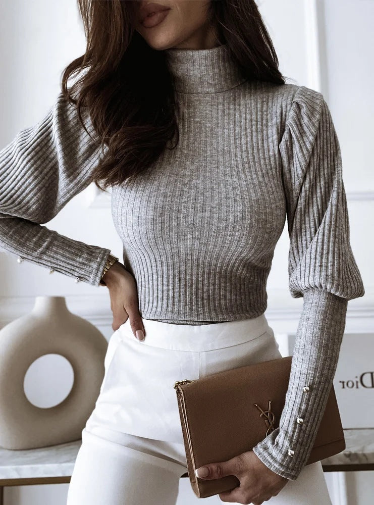 Women's High Collar Knit Pullover Slim Fit Sweater