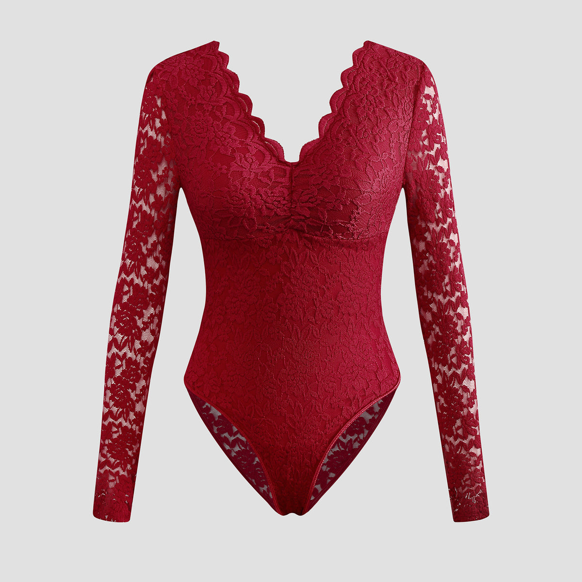 Sexy Sheer Lace Long-Sleeve Bodycon Jumpsuit