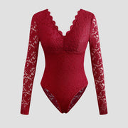 Sexy Sheer Lace Long-Sleeve Bodycon Jumpsuit