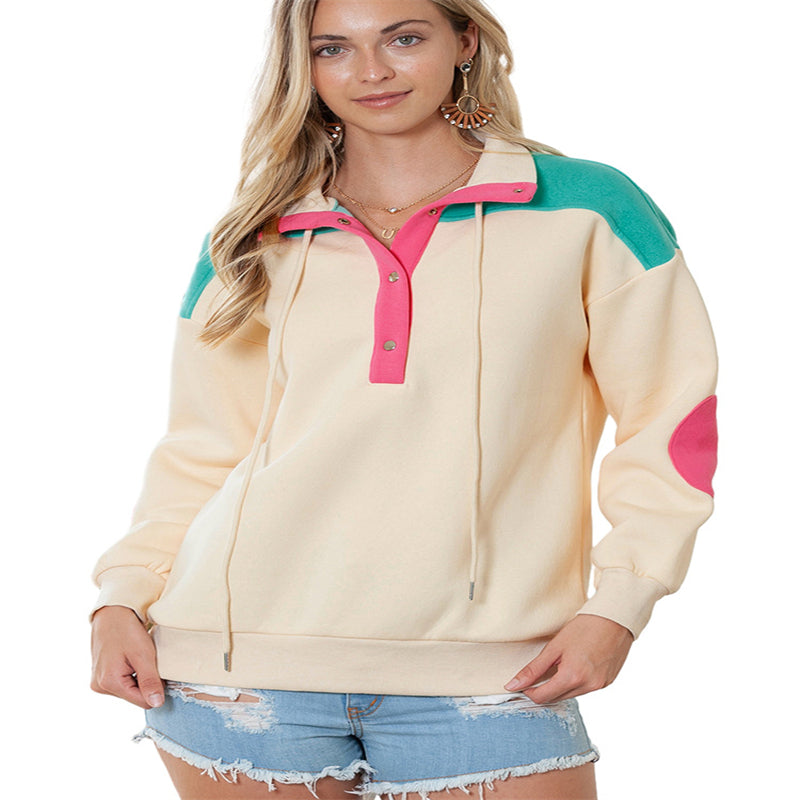 Colorblock V-Neck Loose Pullover Sweater