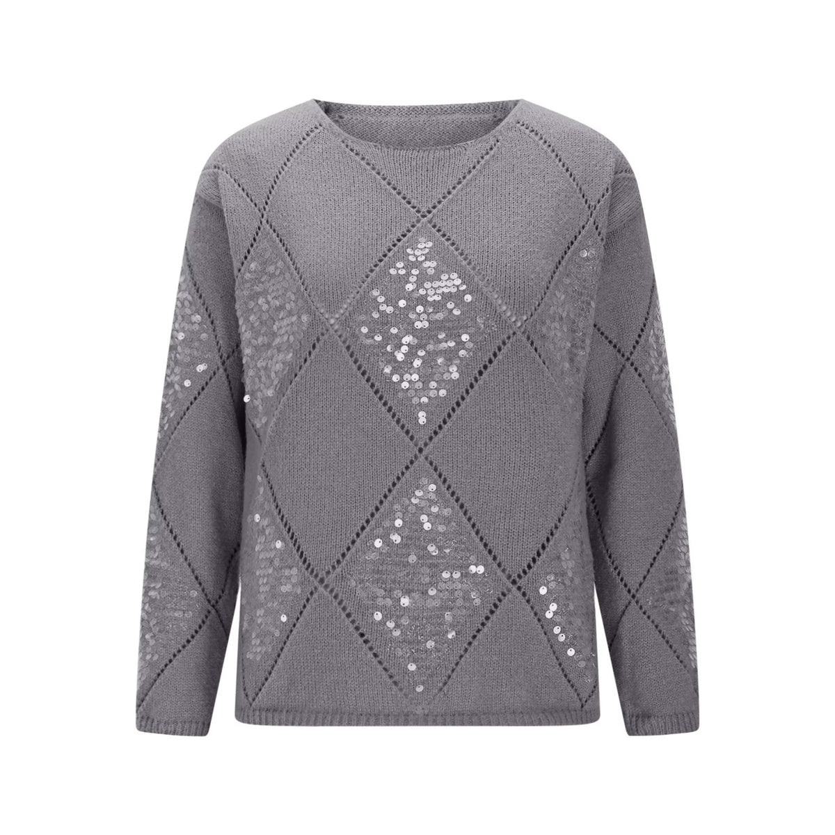 Hollow Sequin Knitted Sweater for Women's Autumn and Winter New Item, European and American Cross-border Diamond Grid Pullover Loose Sweater